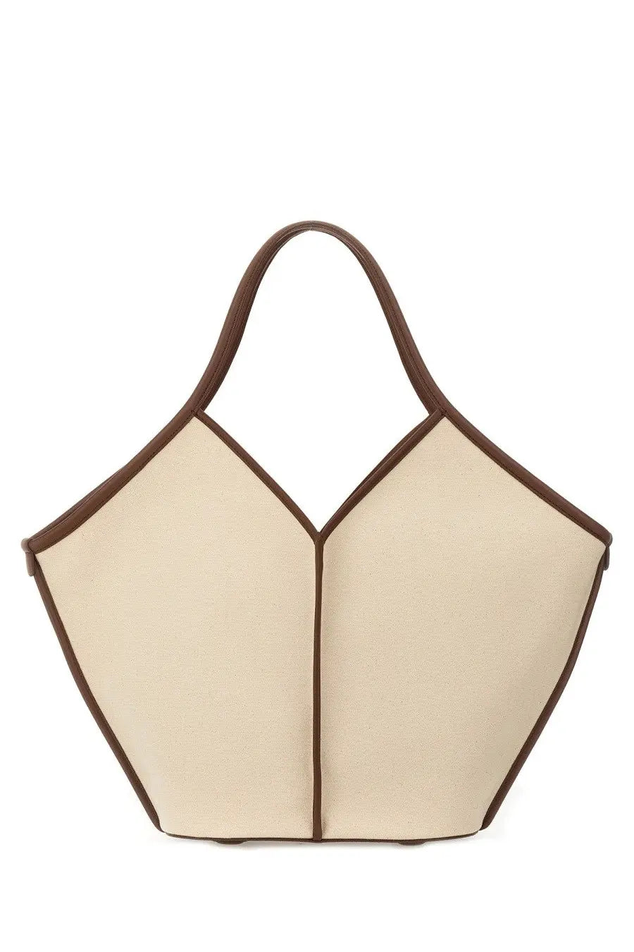 Hereu women’s calella beige canvas tote bag with brown leather trim and handles
