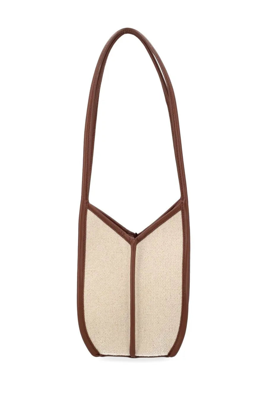 Hereu Calella white bucket bag, beige canvas with brown leather trim