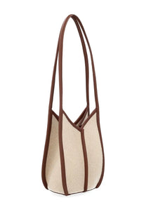 Hereu women’s calella bucket bag white beige woven canvas tote with brown leather trim and handles