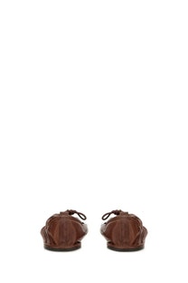Hereu women’s dancer puntera supplement brown leather flats with tied laces and subtle textured pattern
