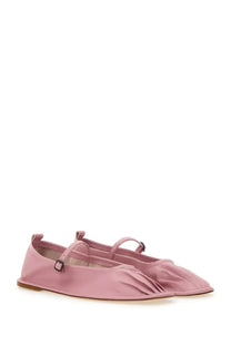 Pink satin ballet flats with delicate strap and buckle detail in hereu womens dansa shoe blue product image