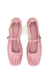 Hereu women’s dansa shoe blue pink square-toe mary jane flats with soft pleated design and black buckle straps