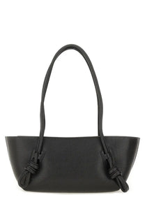 Black pebbled leather tote bag with knotted handles from Hereu womens fleca grainy bag collection in black