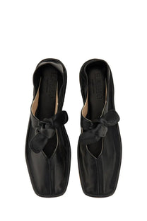 Hereu women’s llasada sandal black patent leather loafers with glossy finish and satin bow at the front