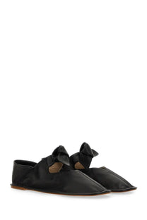 Hereu women’s llasada sandal black satin slip-on flats with bow detail on the vamp
