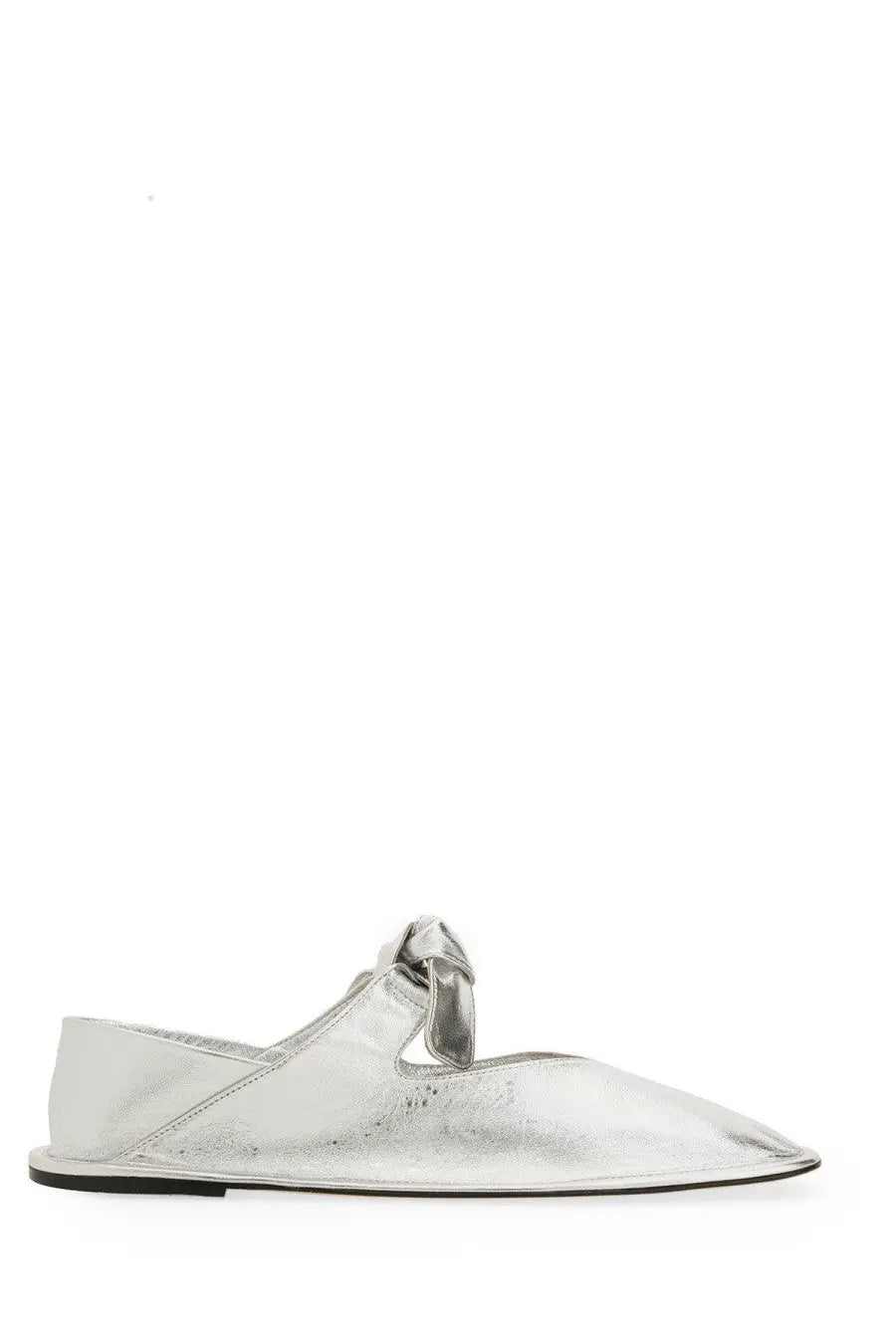 Hereu women’s llasada sandal silver metallic leather slip-on flat shoe with pointed toe and tied bow detail at instep
