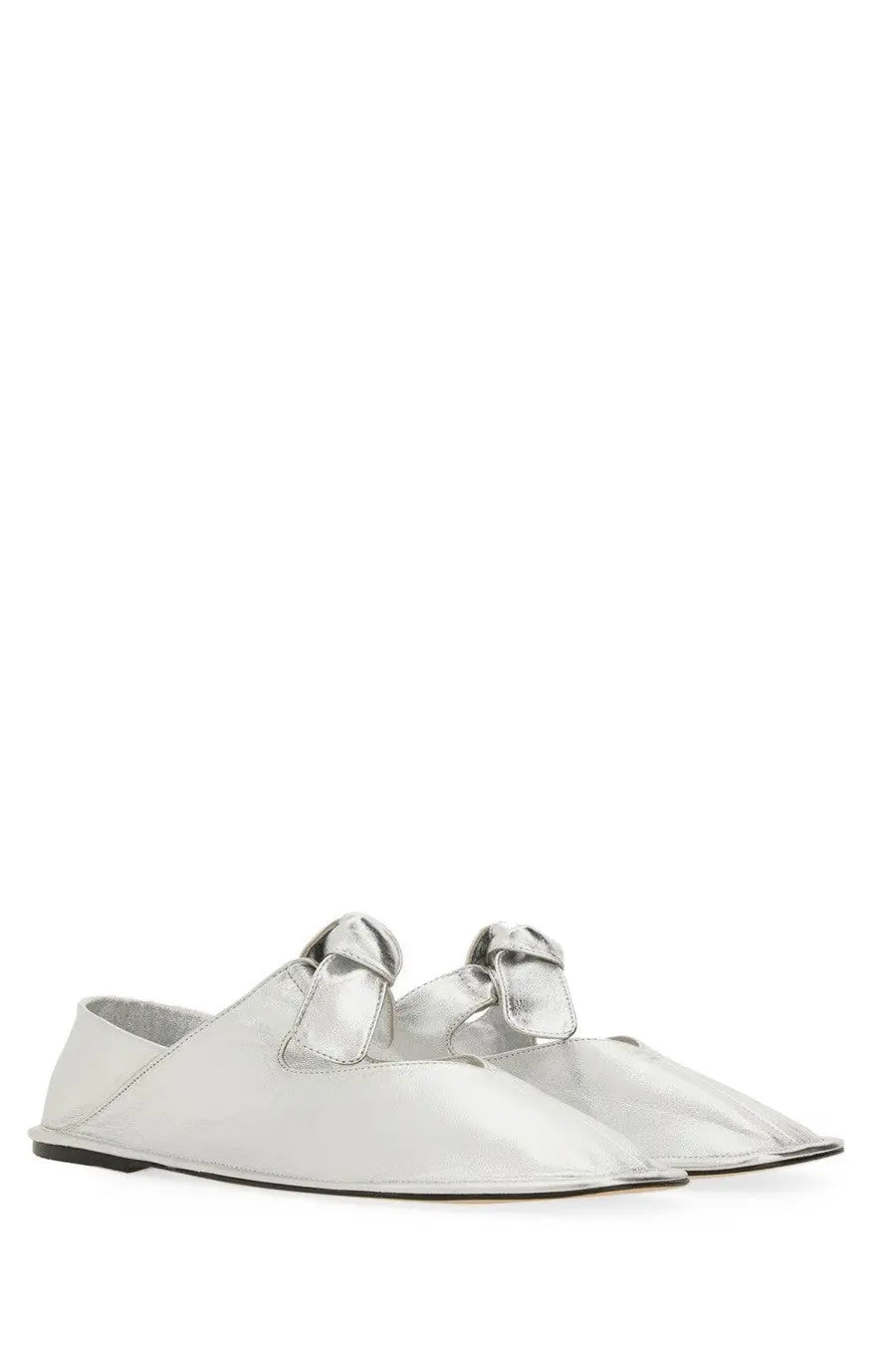 Hereu women’s llasada sandal silver silver patent leather mules with bow detail on the vamp