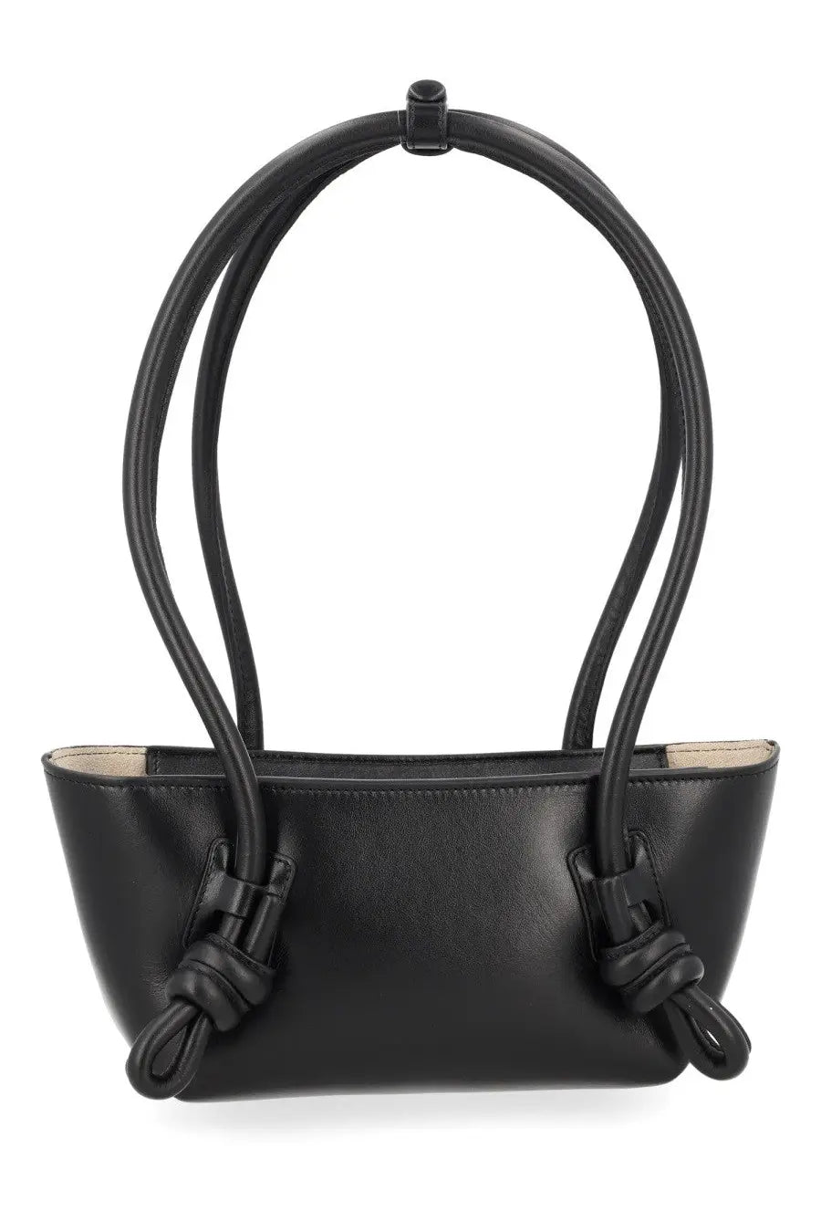 Hereu women’s mini fleca bag black leather handbag with knotted handles and minimalist structured design