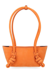 Hereu women’s mini fleca bag orange suede handbag with knotted leather handles and a structured curved silhouette