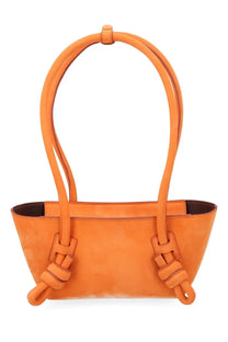 Hereu womens mini fleca orange suede tote bag with knotted leather handles and brown interior lining