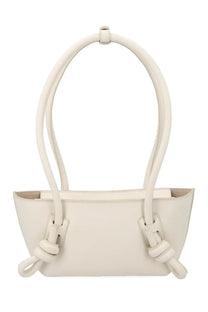 Hereu women’s mini fleca bag white cream leather handbag with knotted handles and minimalist structured design