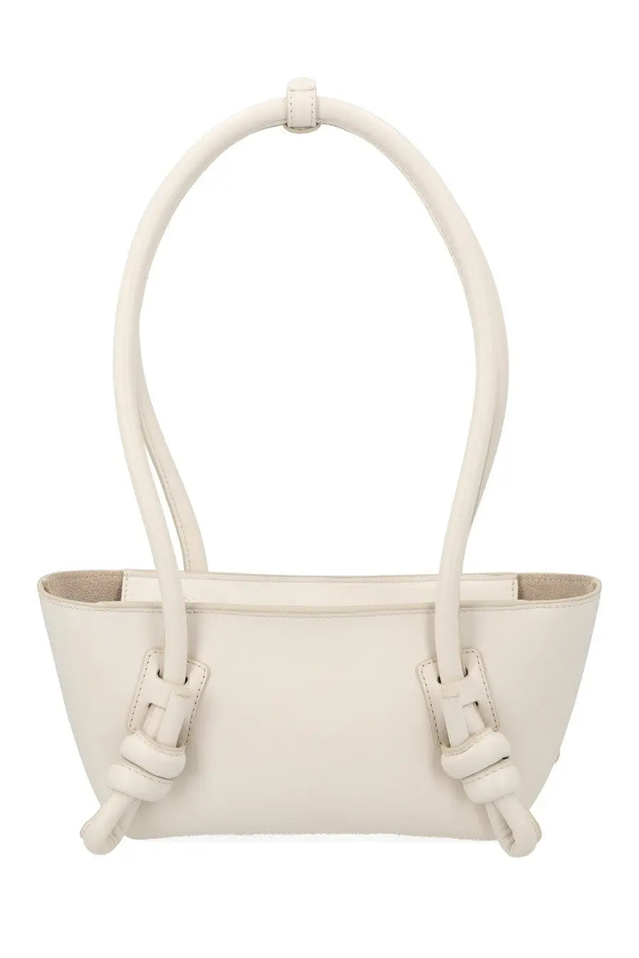 Hereu women’s mini fleca bag white cream leather handbag with knotted strap handles and minimalist structured design
