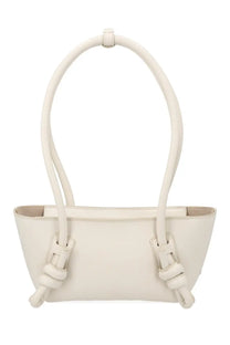 Hereu women’s mini fleca bag white cream leather handbag with knotted strap handles and minimalist structured design