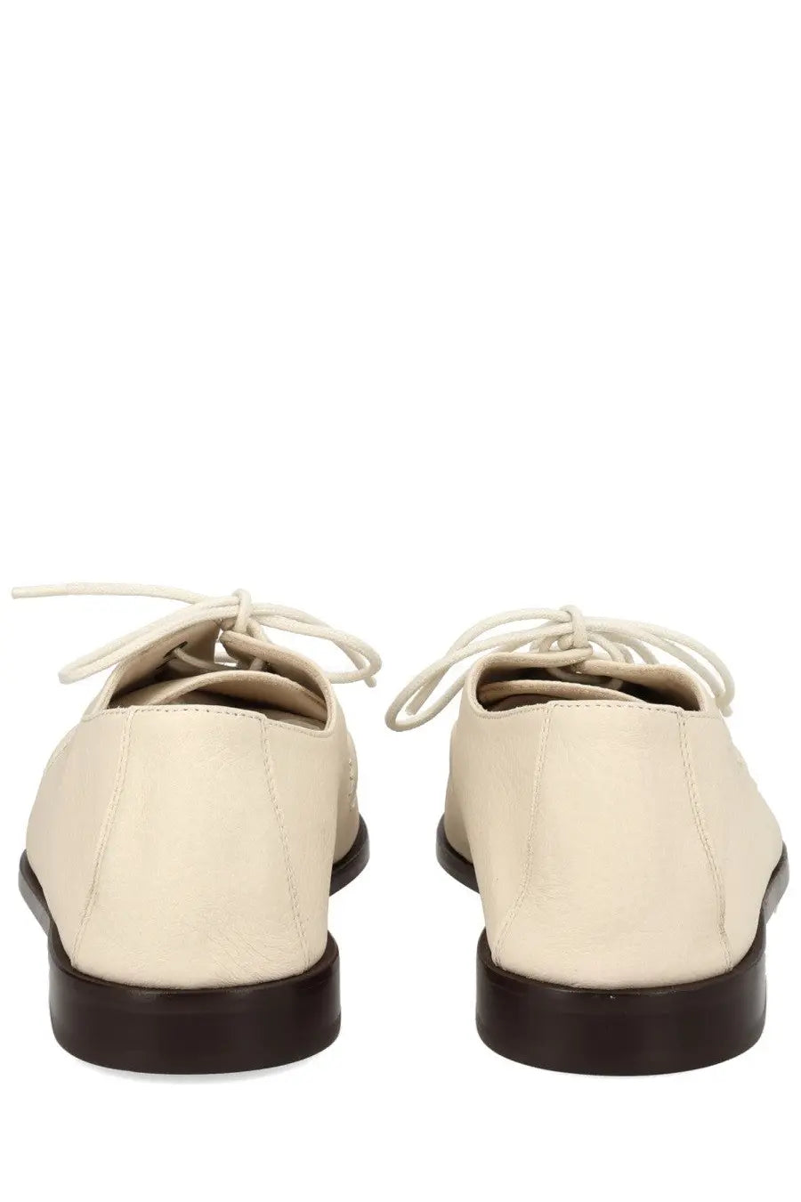 Hereu women’s moccasin juliol white cream-colored leather lace-up oxford shoes with dark brown soles