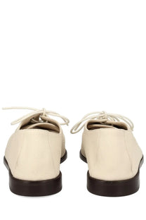 Hereu women’s moccasin juliol white cream-colored leather lace-up oxford shoes with dark brown soles