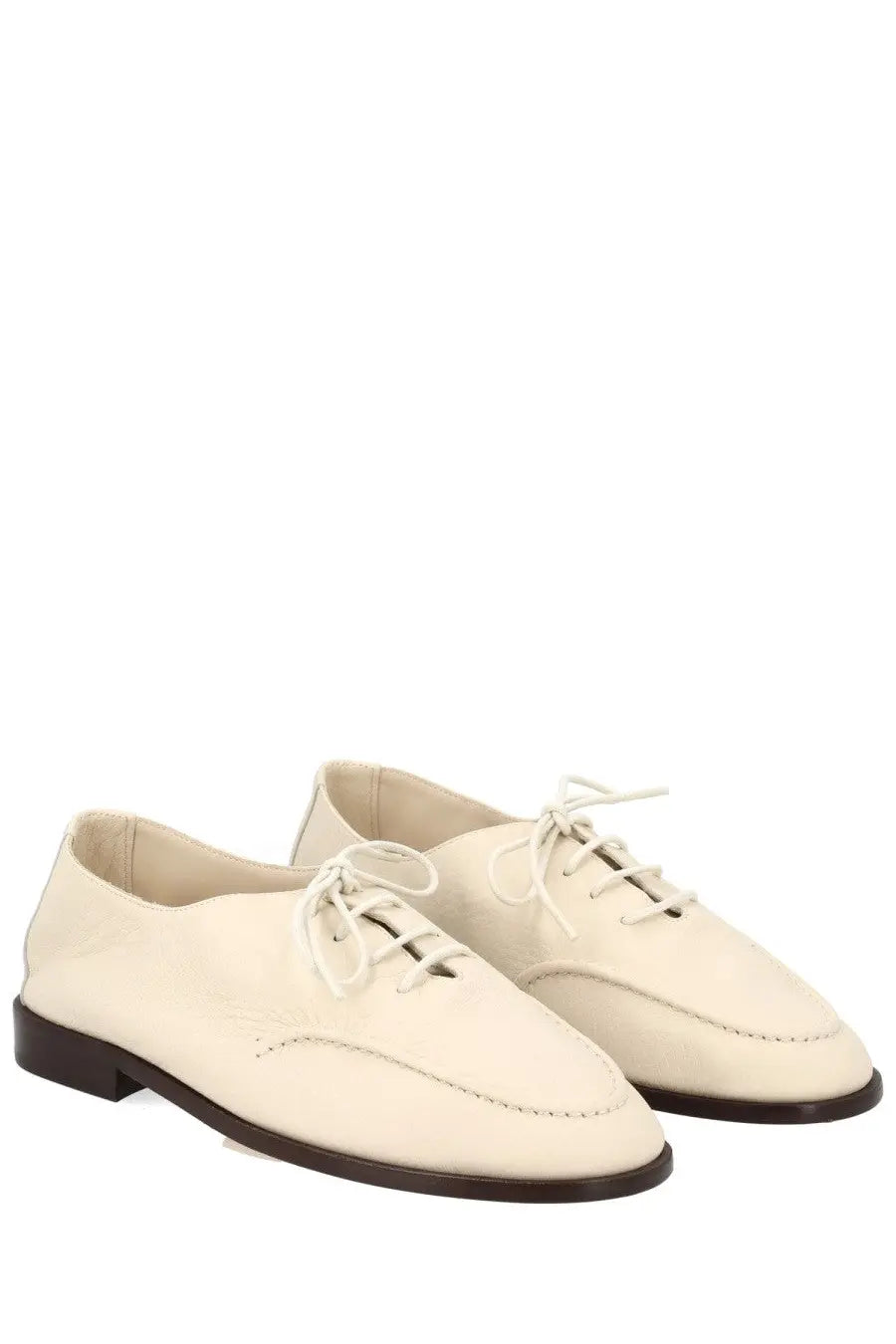 Hereu women’s moccasin juliol white cream leather lace-up oxford shoes with dark brown soles