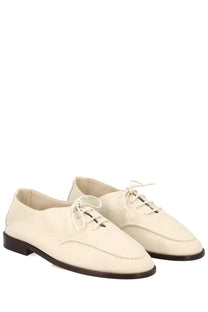 Hereu women’s moccasin juliol white cream leather lace-up oxford shoes with dark brown soles