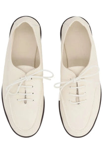 Hereu women’s moccasin Juliol white white leather lace-up oxford shoes with black rubber soles front view