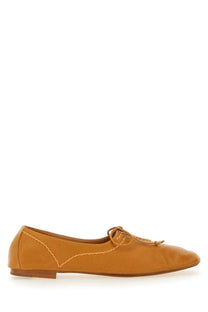 Hereu women’s moccasin Rassa beige tan leather flat shoe with subtle stitched design and tied laces