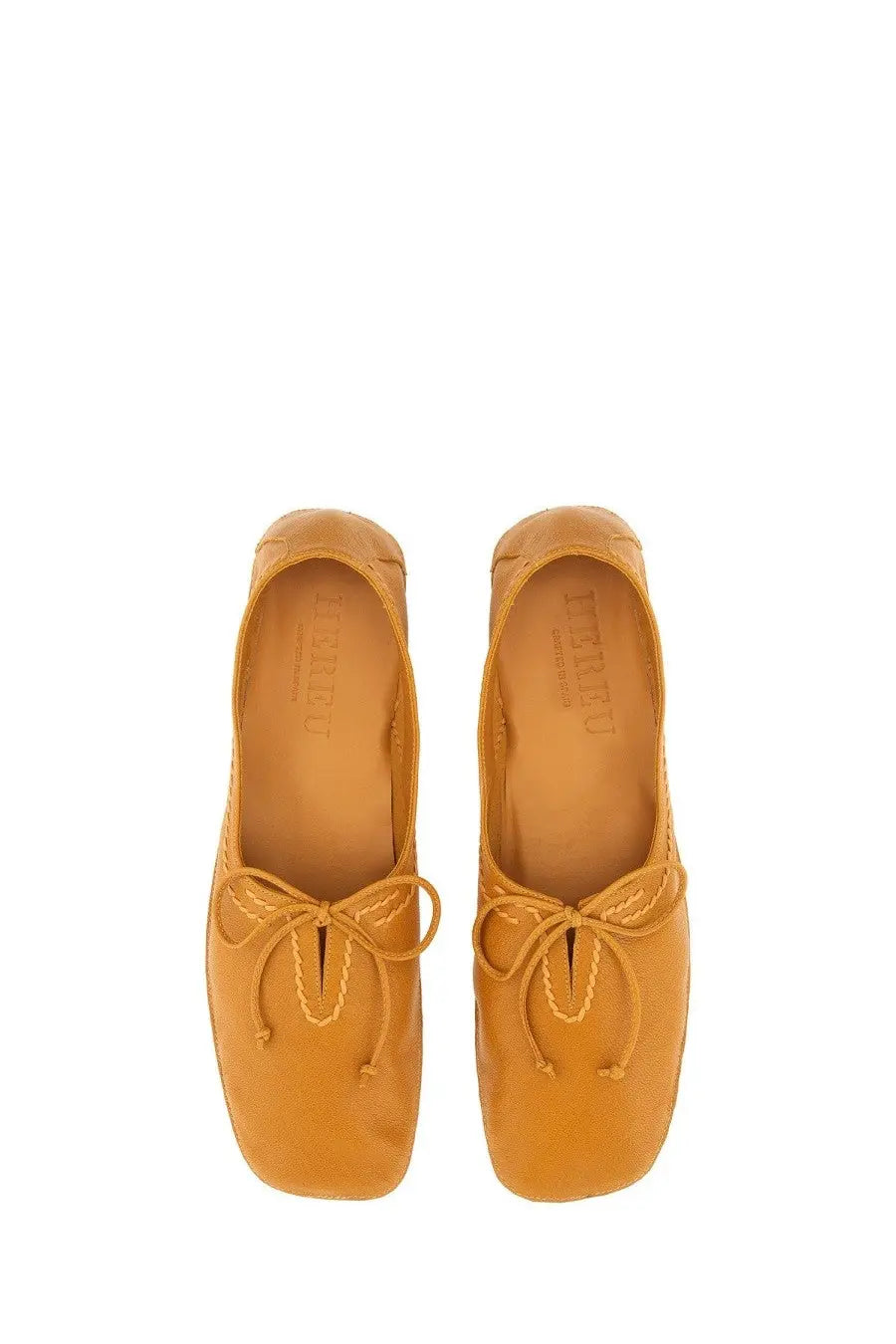 Hereu women’s moccasin Rassa beige tan leather loafers with square toe and matching lace up bow detail