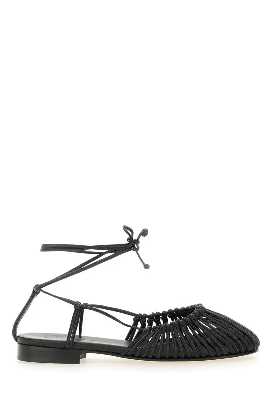Hereu women’s sandal mantera black flat sandal with intricate woven leather straps and low heel