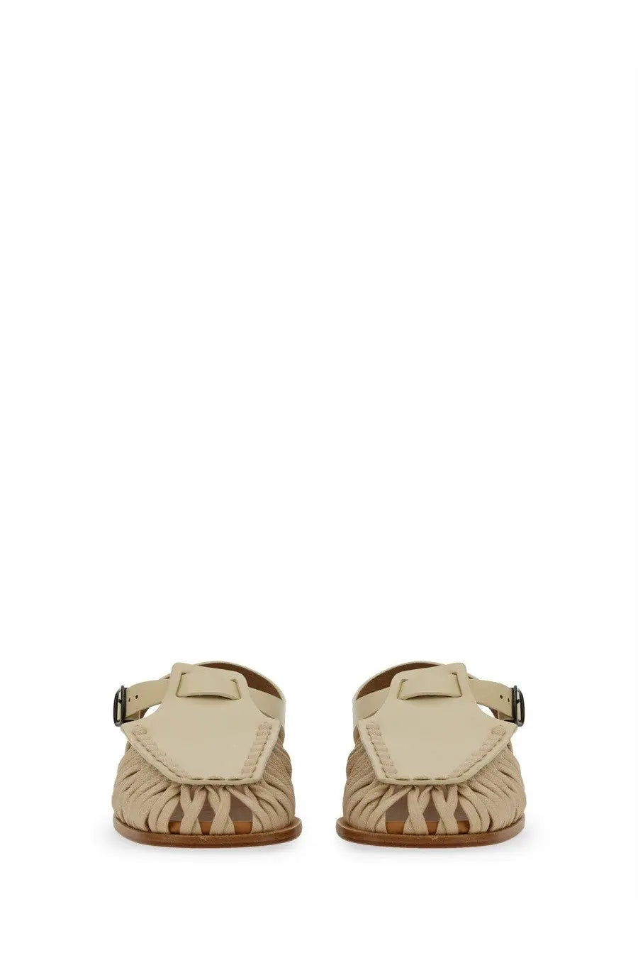 Hereu women’s Sandalo Alaro white beige leather sandals with woven strap design and adjustable buckle closure