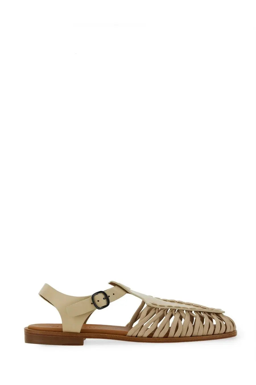 Beige woven leather sandal with t-strap and buckle from hereu womens sandalo alaro white collection
