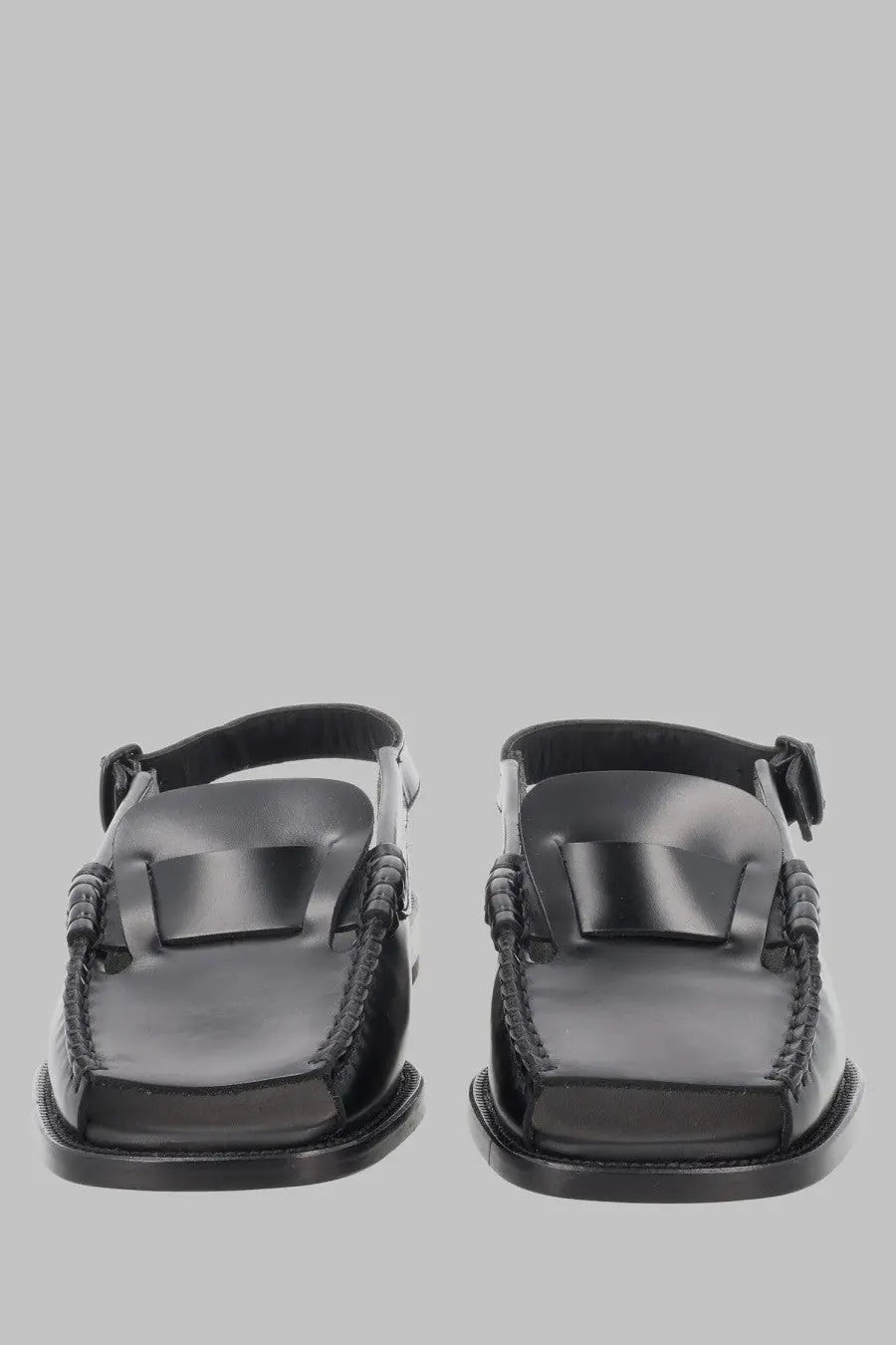 Hereu women’s Sandalo Sineu black patent leather loafers with braided detailing and minimalist design