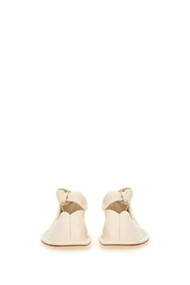 Back view of hereu women’s shoe llasada white cream leather sandals with distinctive knotted design