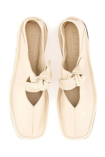 Hereu women’s shoe llasada white cream leather slip-on with square toe and decorative bow at the front