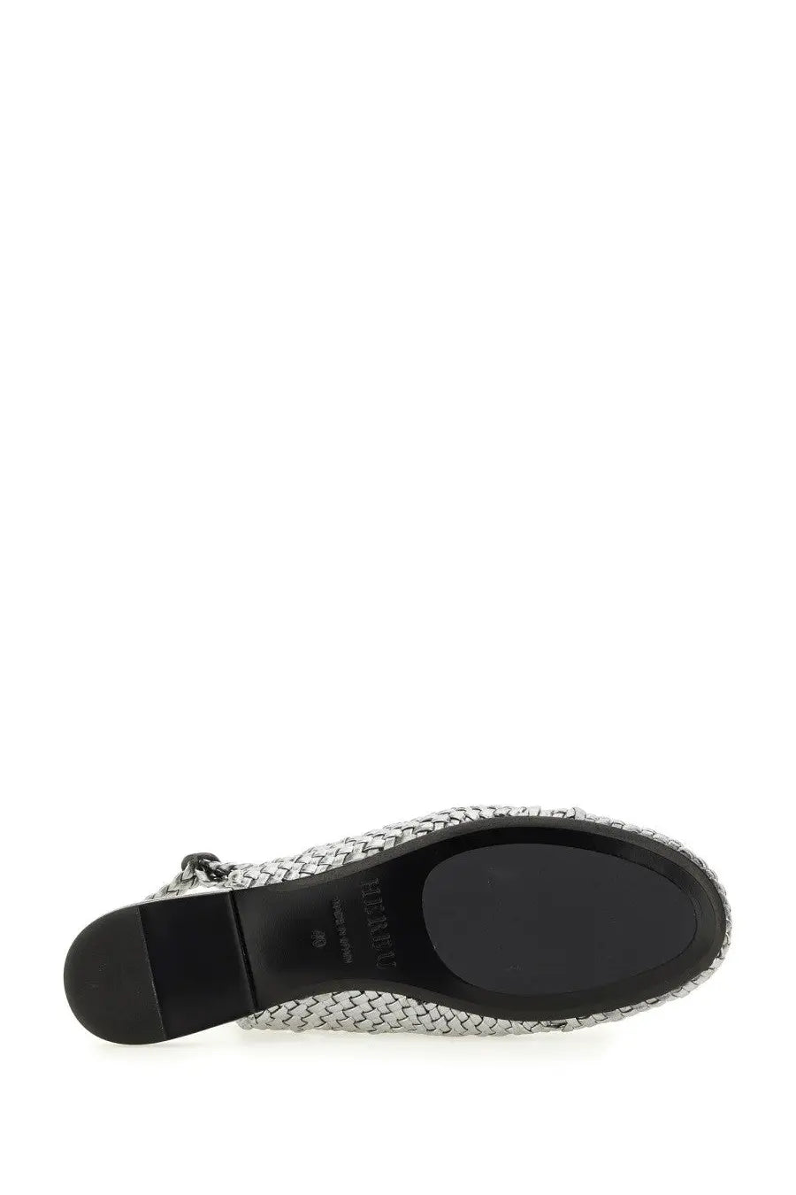 Hereu womens slingback sandal empuria metallic silver with silver woven upper and black rubber sole and heel