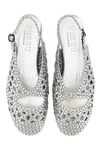 Hereu women’s slingback sandal empuria metallic silver with braided design silver woven leather material