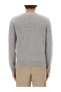 Herno men’s cashmere sweater grey heathered knit with ribbed cuffs and hem for comfortable stylish wear