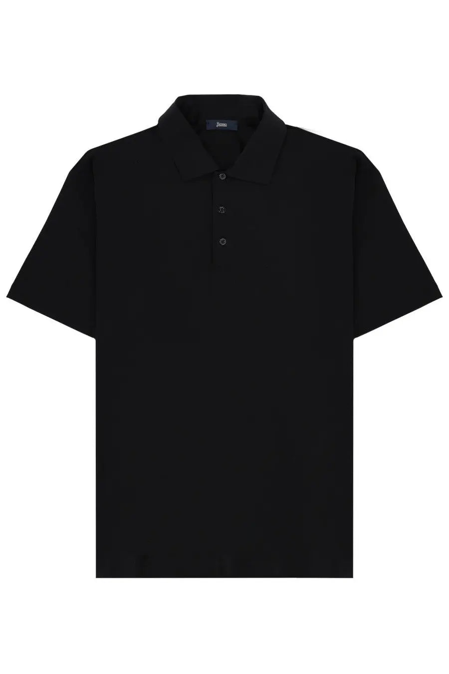 Herno men’s black cotton polo shirt with short sleeves classic collar and three-button placket