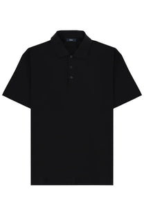 Herno men’s black cotton polo shirt with short sleeves classic collar and three-button placket