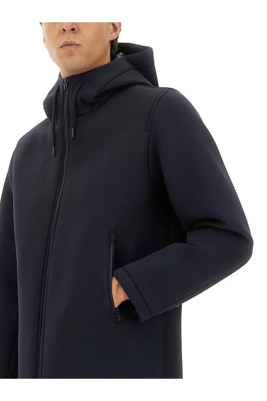 Herno Men's Long Parka in Three Layers Scuba Blue, view 4
