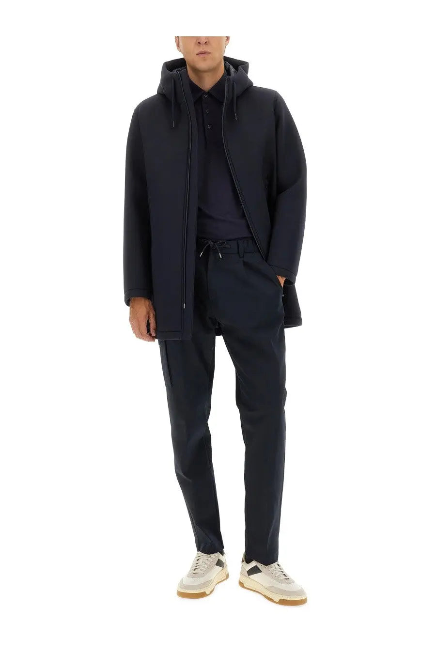 Herno Men's Long Parka in Three Layers Scuba Blue, view 2