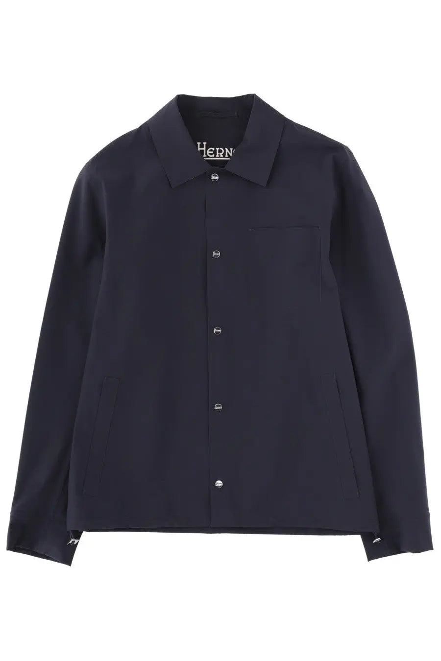 Dark navy herno mens overshirt with classic collar and button closures made from lightweight fabric