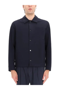 Herno men’s overshirt blue dark navy long-sleeved button-up shirt with classic collar and subtle contrast stitching