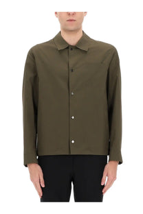 Herno men’s overshirt green in olive green with long sleeves classic collar and contrasting silver buttons