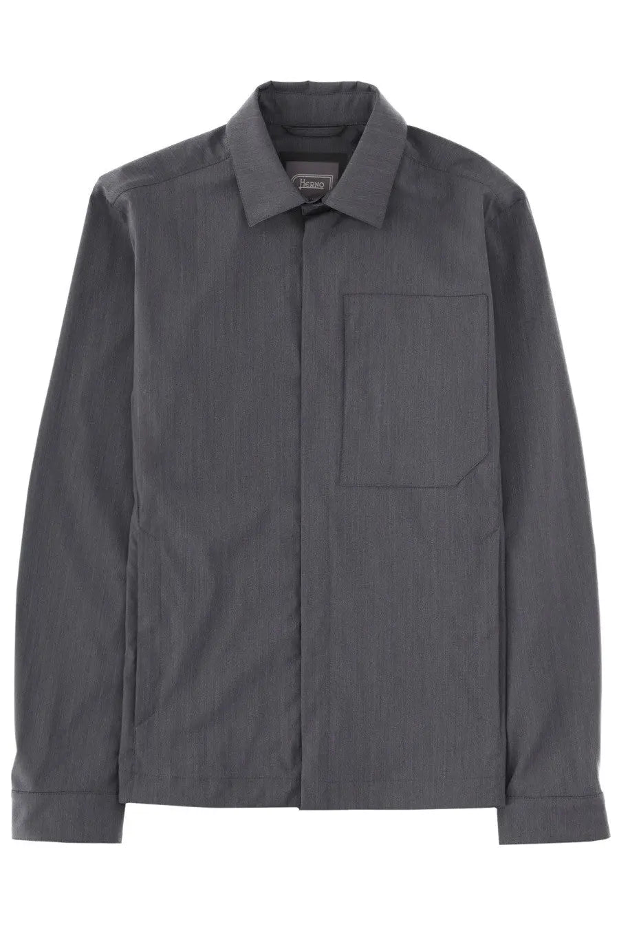 Herno men’s overshirt in misto lana grey dark gray subtly textured cotton with classic collar and single chest pocket