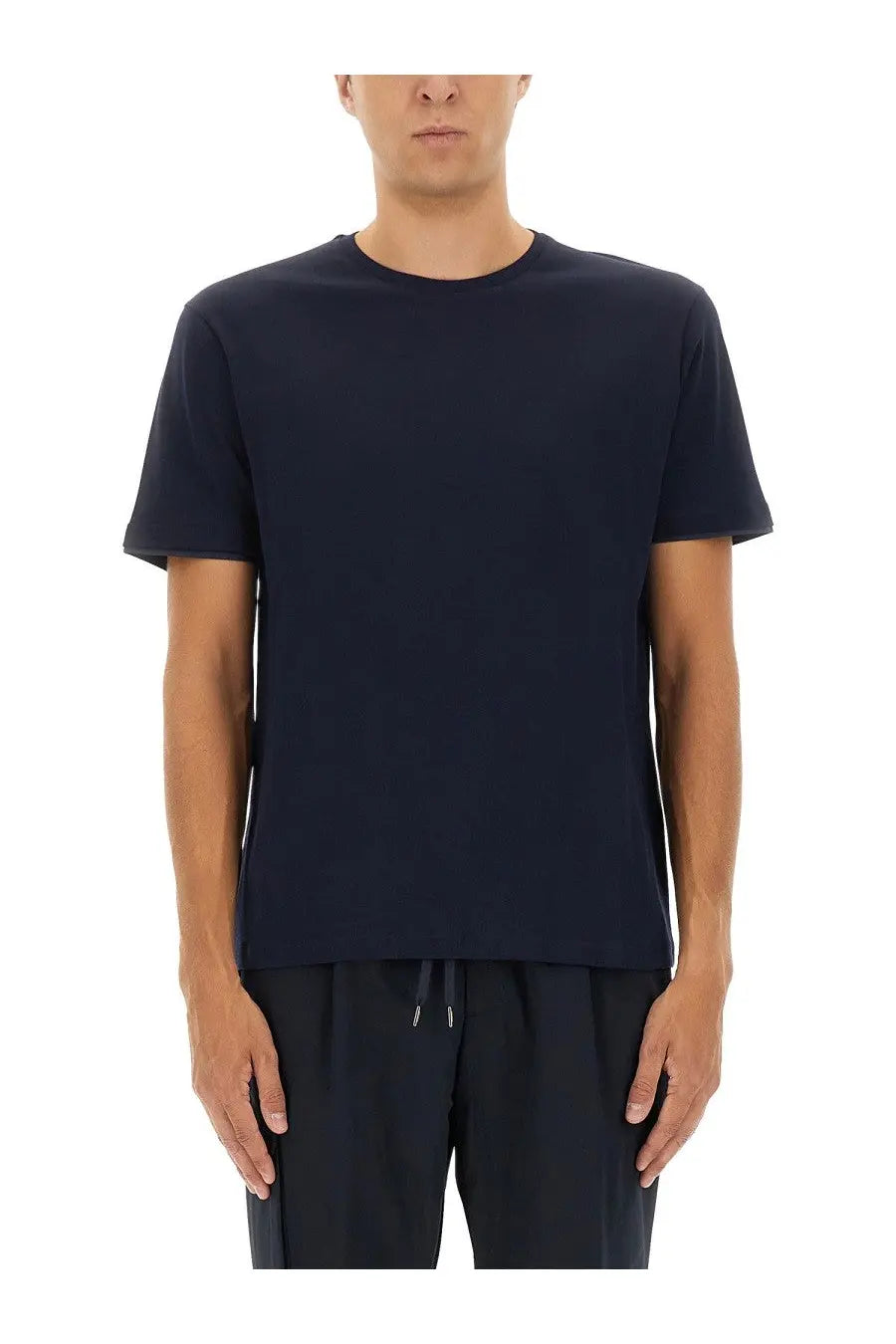 Herno men’s navy blue cotton crew neck t-shirt showcasing a soft breathable fabric for casual wear