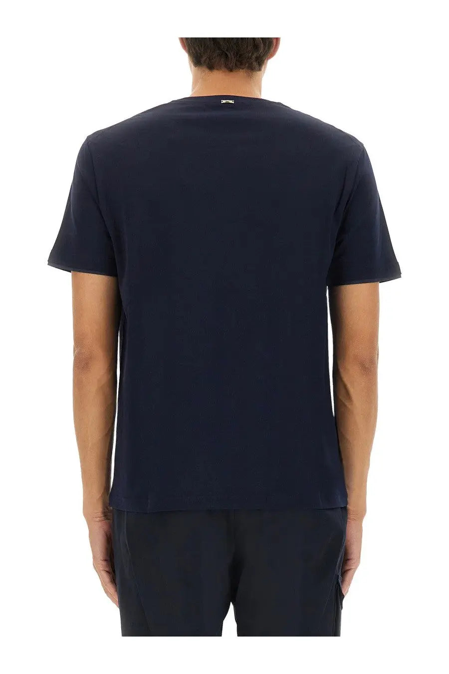 Herno men’s navy blue short-sleeved cotton t-shirt with a small logo at the neckline