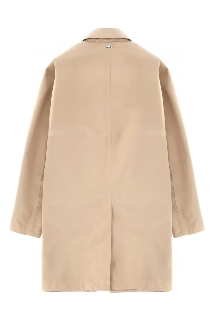 Beige herno men’s waterproof trench coat with classic collar and clean minimalist design in waterproof fabric