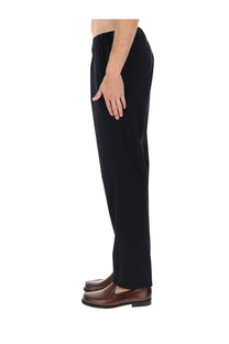 Blue herno men’s wool blend trousers with relaxed fit and elastic waistband in black cotton shown from front