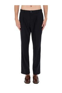 Black pleated trousers with a sleek tailored fit in wool blend from herno mens pants blue collection