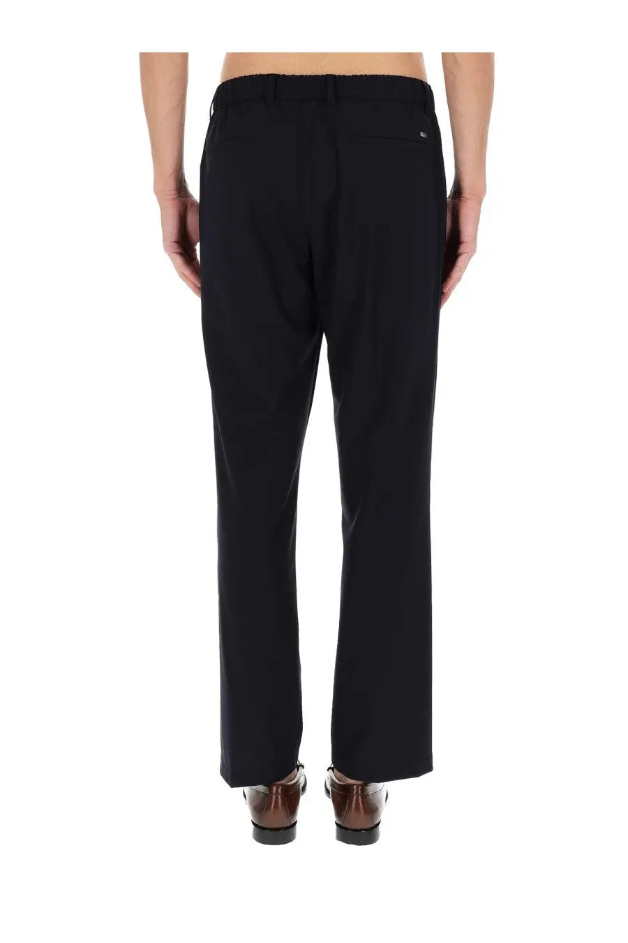 Black tailored trousers with sleek straight-leg cut and subtle back pleats from herno men’s wool blend pants blue collection