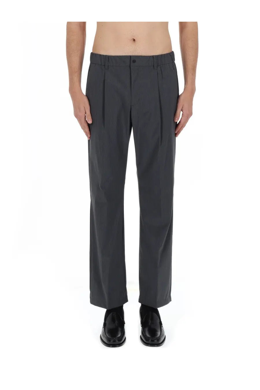 Dark gray pleated straight-leg wool blend trousers with tailored waistband from Herno menswear