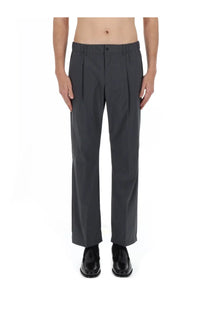 Dark gray pleated straight-leg wool blend trousers with tailored waistband from Herno menswear