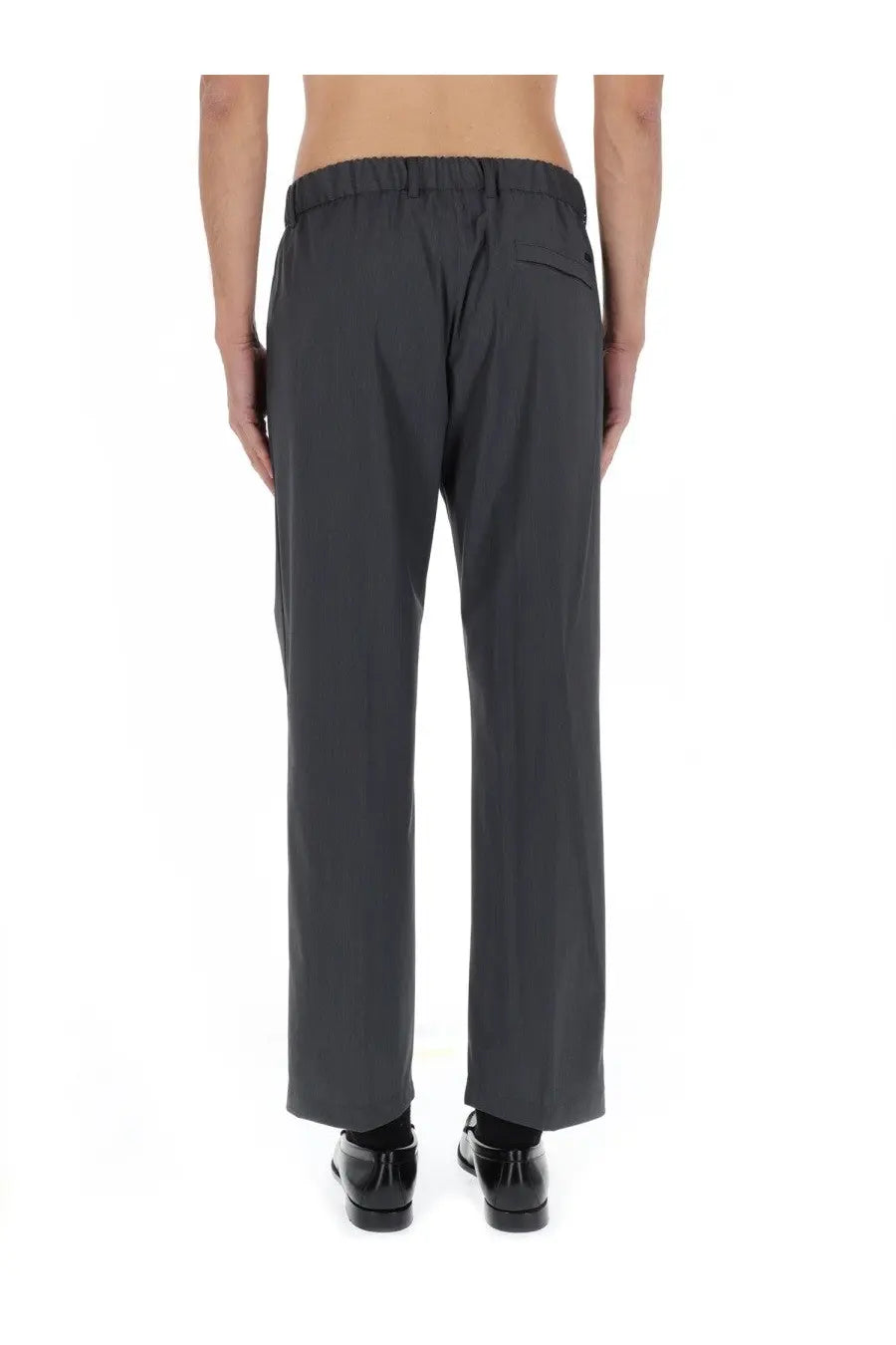 Herno men’s wool blend tailored pants grey with dark gray straight-leg design and elastic waistband